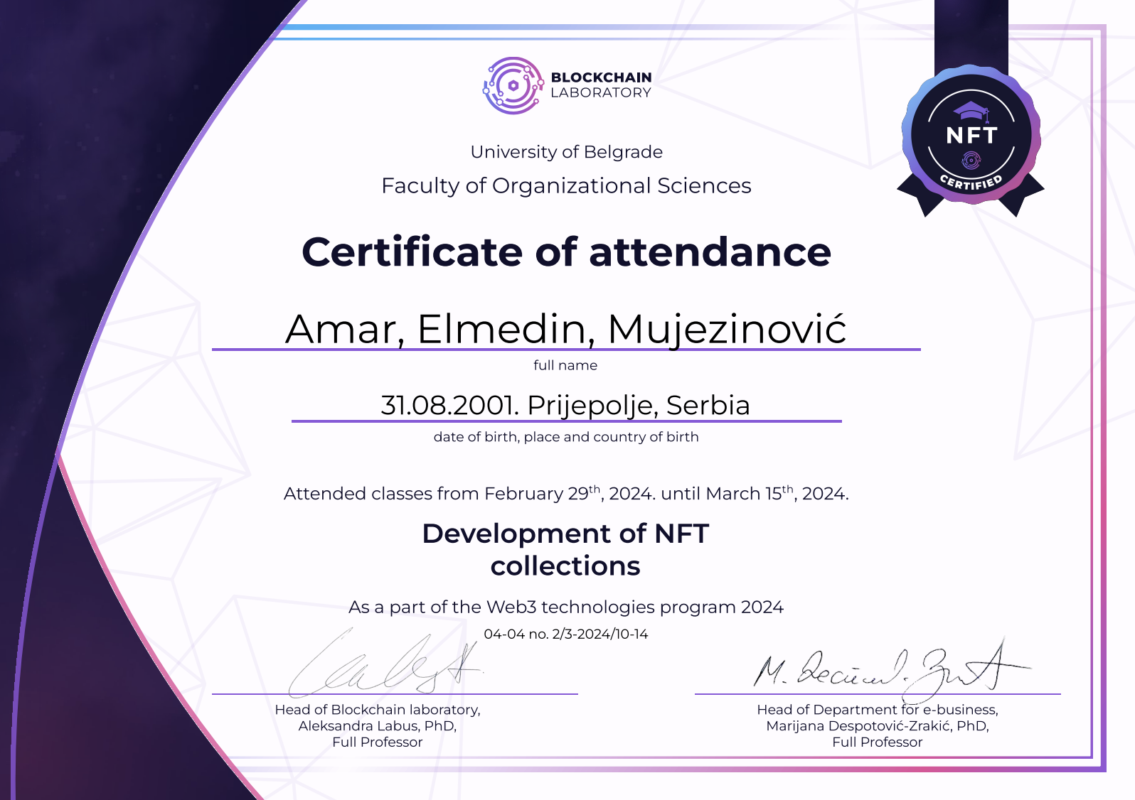 NFT Development Certificate
