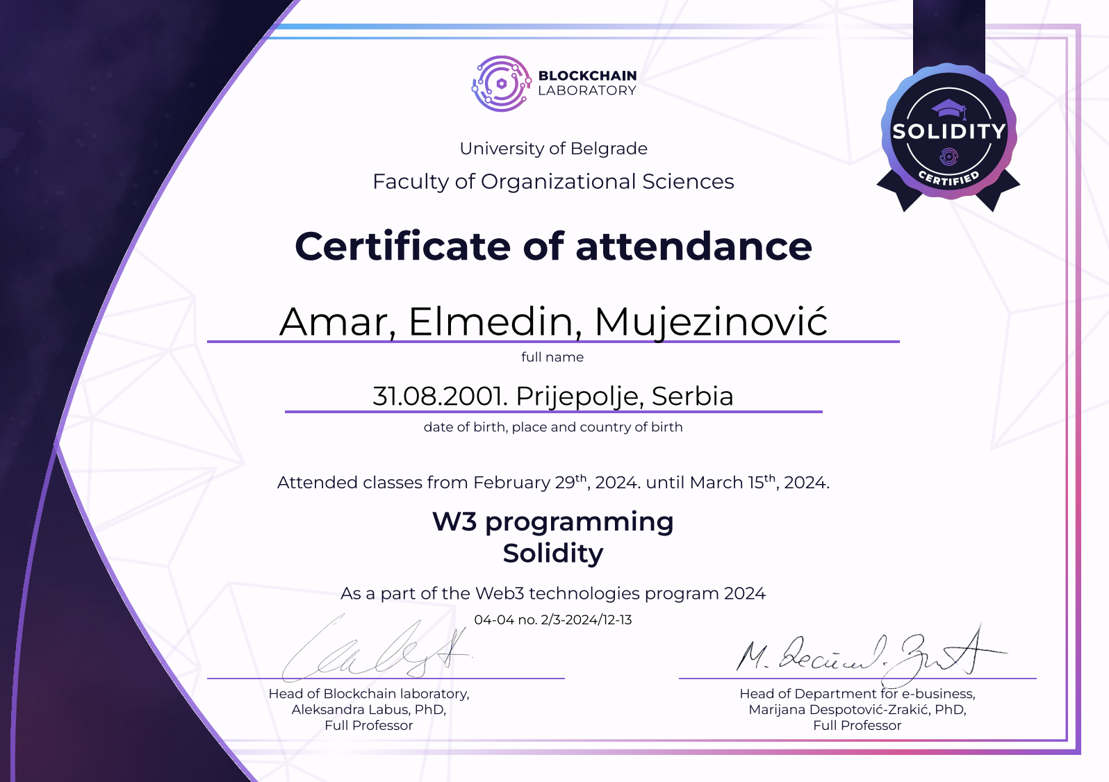 Solidity Certificate